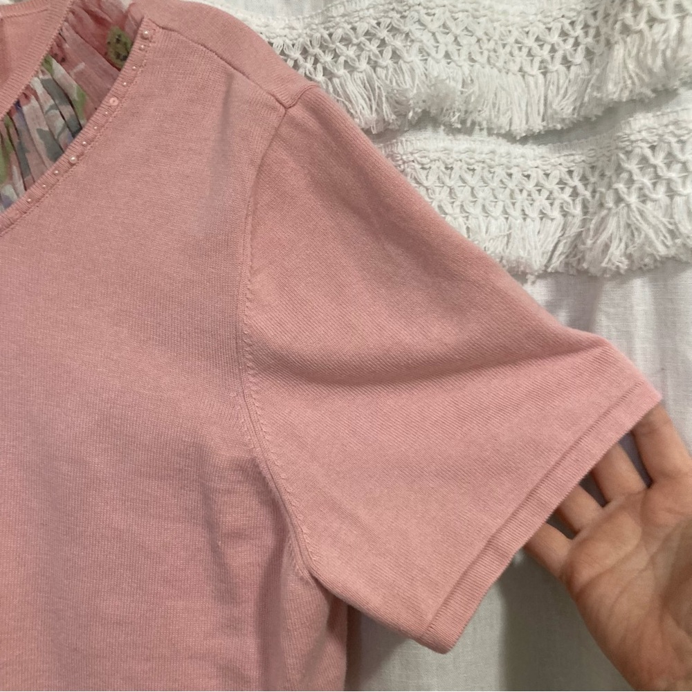 Alfred Dunner vintage insp grandmacore embellished short sleeve sweater top - Picture 2 of 6